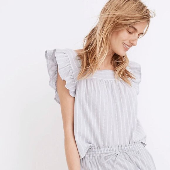 Madewell Striped Flutter-Sleeve Cross-Back Top Sweet Square-neck front Size M - Picture 1 of 9